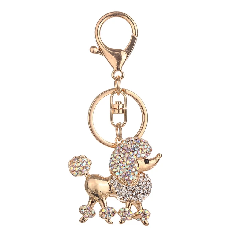 

New Mode Rhinestone Crystal Key Ring Chains Holder Bag Buckle Pendant For Car Keyrings KeyChains Crown Poodle Dog Cool Gift