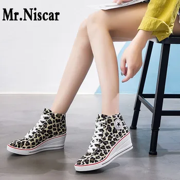 

Leopard Wedge Heels 2019 Fashion Korean Canvas Shoes Women Height Increasing Sneakers Wedges Platform Heels Female Free Shipping