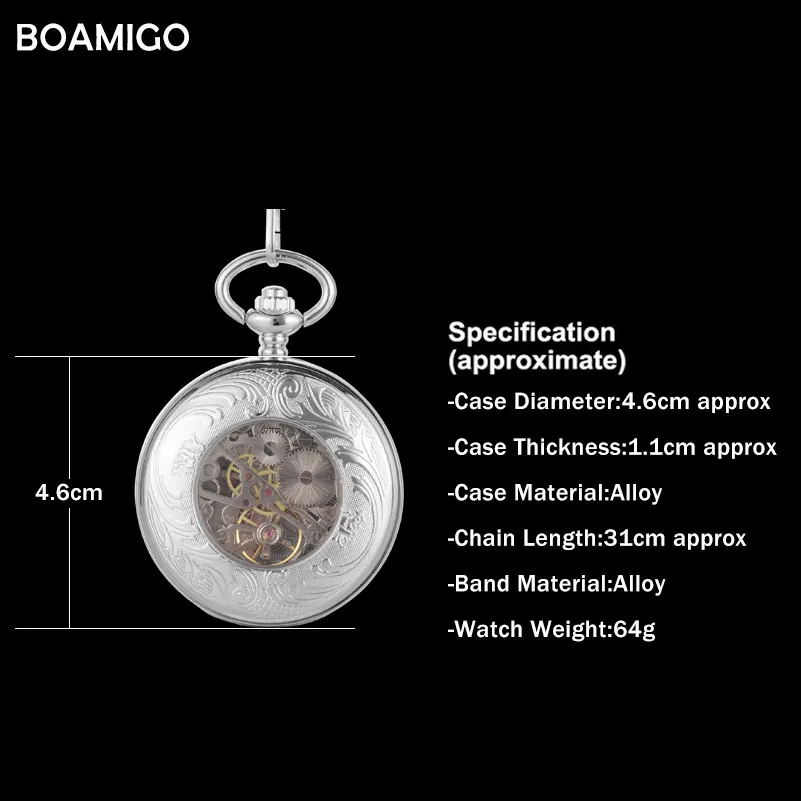 FOB мужские карманные часы антикварные механические часы BOAMIGO Скелет римские цифры часы серебряный дизайн подарок часы reloj hombre