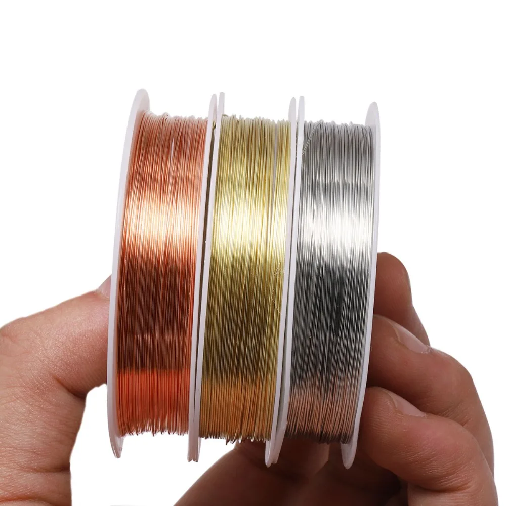 0.2-1mm Silver/Gold/Rose Gold Copper Wire For Bracelet Necklace DIY Colorfast Beading Wire Jewelry Cord String For Craft Making