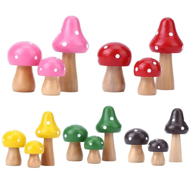 

3pcs/Set Mini Wood Mushroom Ornaments DIY Crafts Desktop Decoration Wooden Miniatures Home Decor Ornament For Children Room Desk