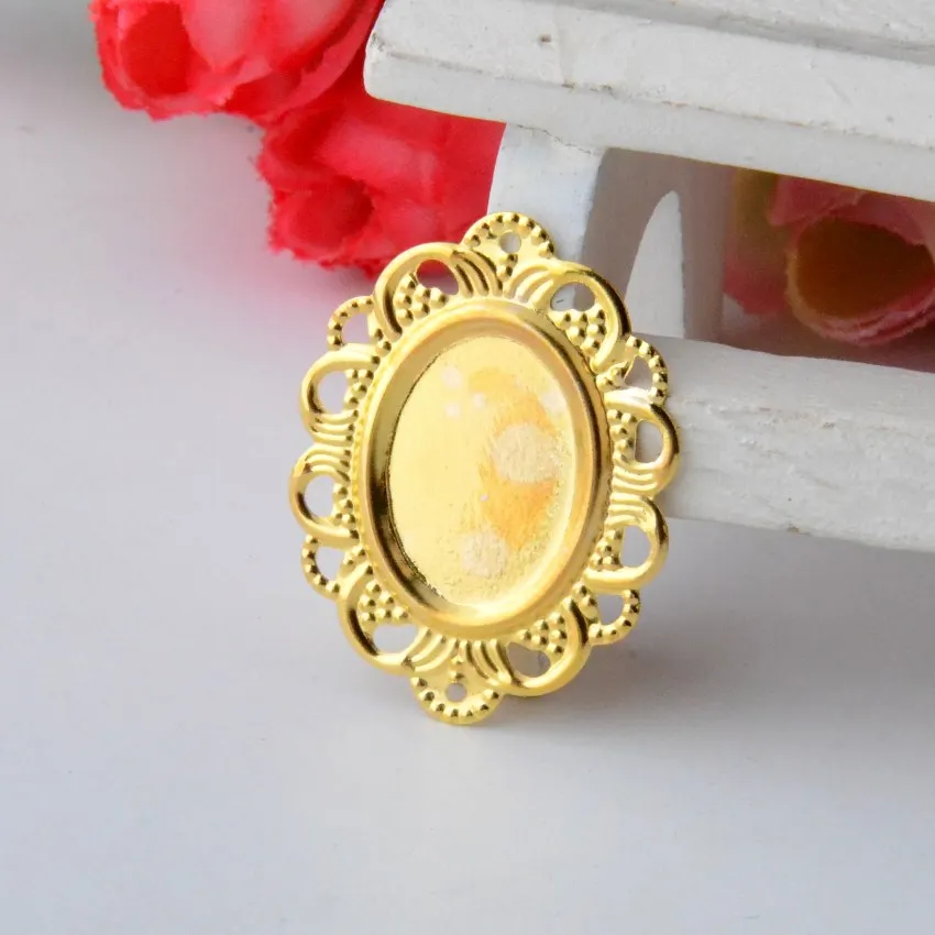 

Free shipping 30Pcs Gold Plated Filigree Cabochon Setting Wraps Connectors Crafts Decoration DIY Embellishments 32x24mm F0837