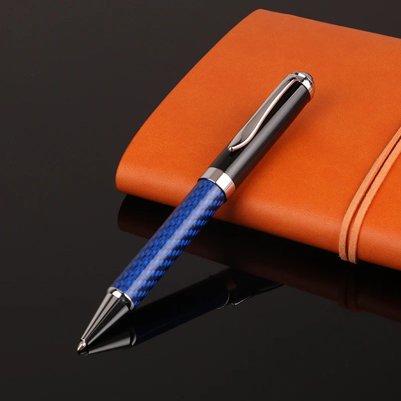 4 вида цветов Высокое качество углеродного волокна Шариковая ручка для школы офиса канцелярские товары торговой марки стержнем подарочные ручки - Цвет: Blue