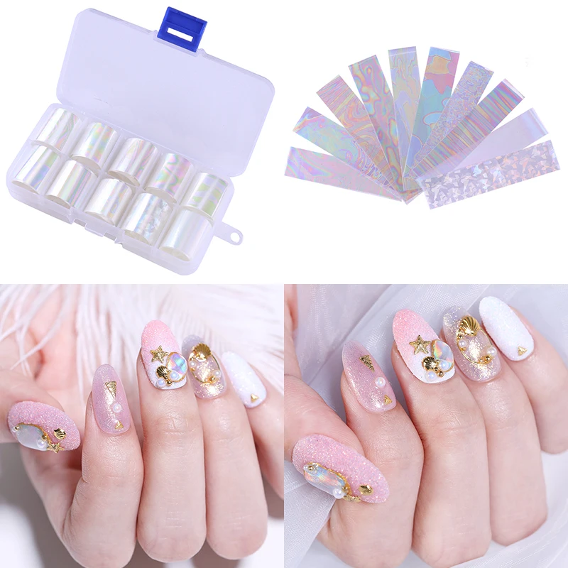

1 Box Holographic Nail Foil Set Transparent AB Color Nail Art Transfer Sticker 2.5*100cm Manicure DIY nail Sticker Decoration