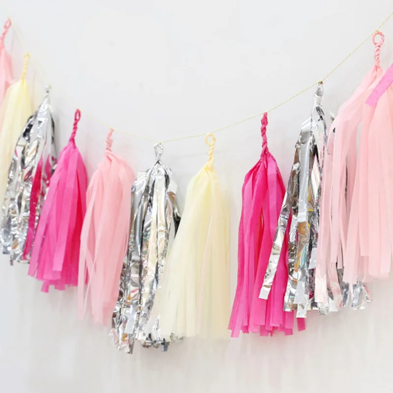 

1set 60pcs pink tissue paper tassel garland For birthday party Decoration baby shower wedding DIY Hanging Decor Suppliers