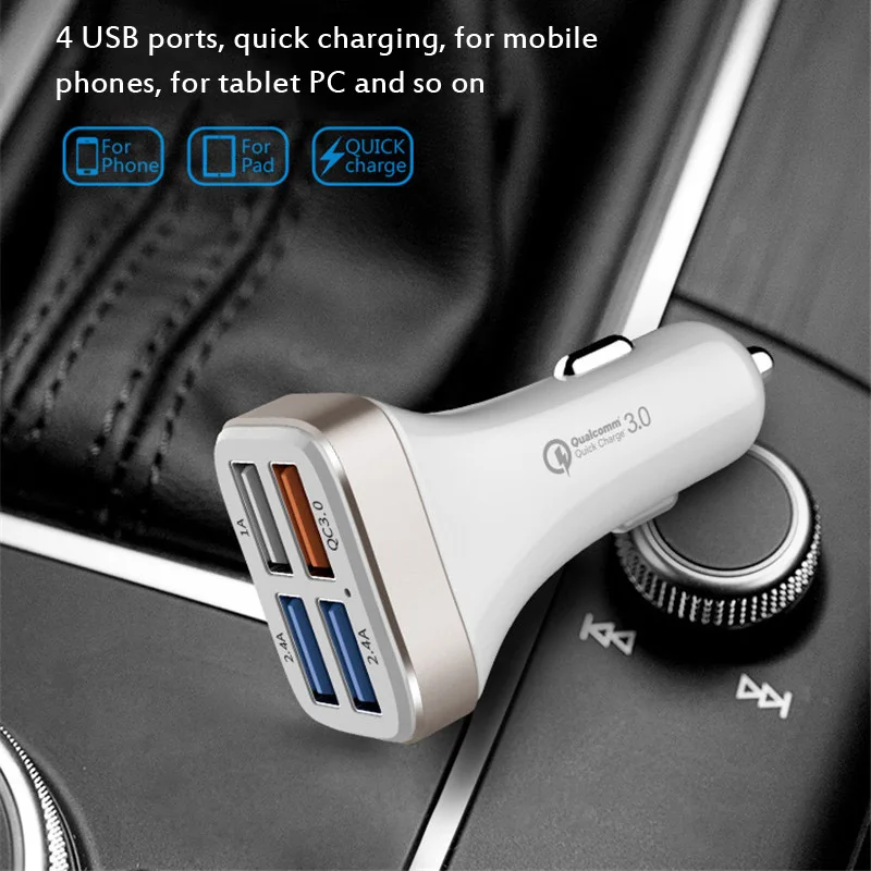 شاحن سيارة 4 USB ميناء سريعة تهمة 3.0 الذكية شاحن آيفون XS ماكس XR X 8 7 6 6 s زائد ل سامسونج S9 S8 S7 حافة ملاحظة 9 8