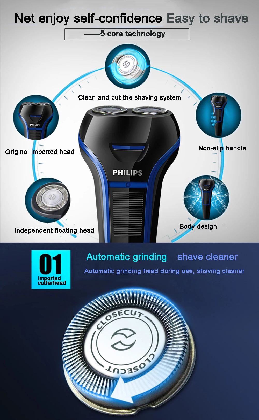 Philips электробритва S100 поворотный Перезаряжаемые Портативный ручка тела моющиеся для Для Мужчин's электрическая бритва с Ni-MH Батарея