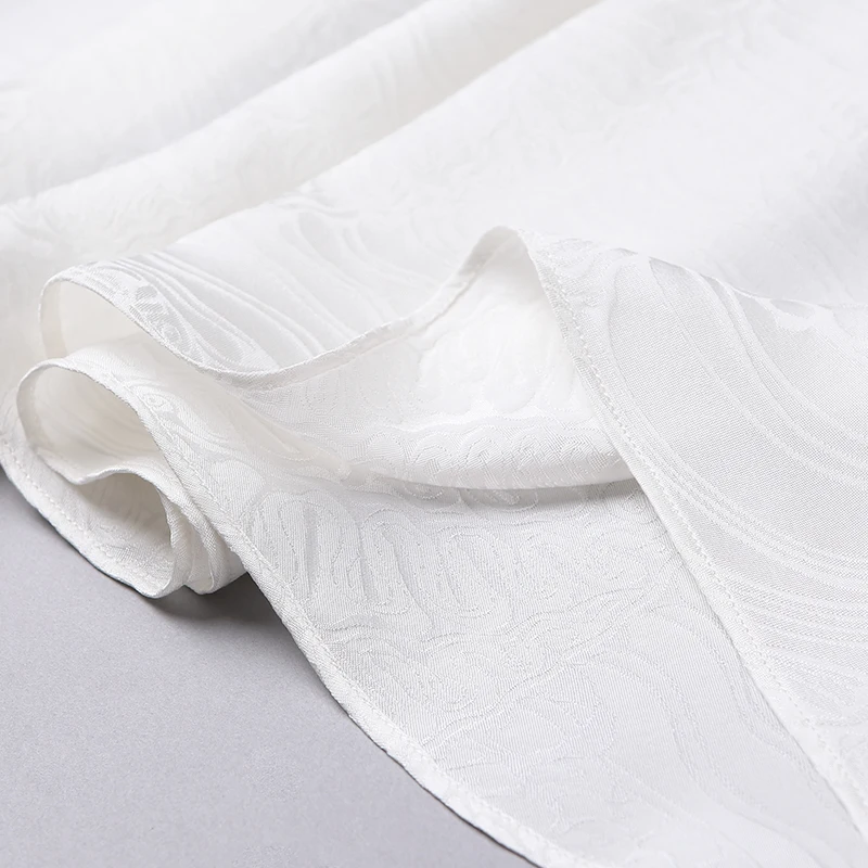 VOA лето без рукавов чистый белый шелк жаккард выдалбливают повседневные Элегантные o-образным вырезом свободные размера плюс женские макси платья A6915