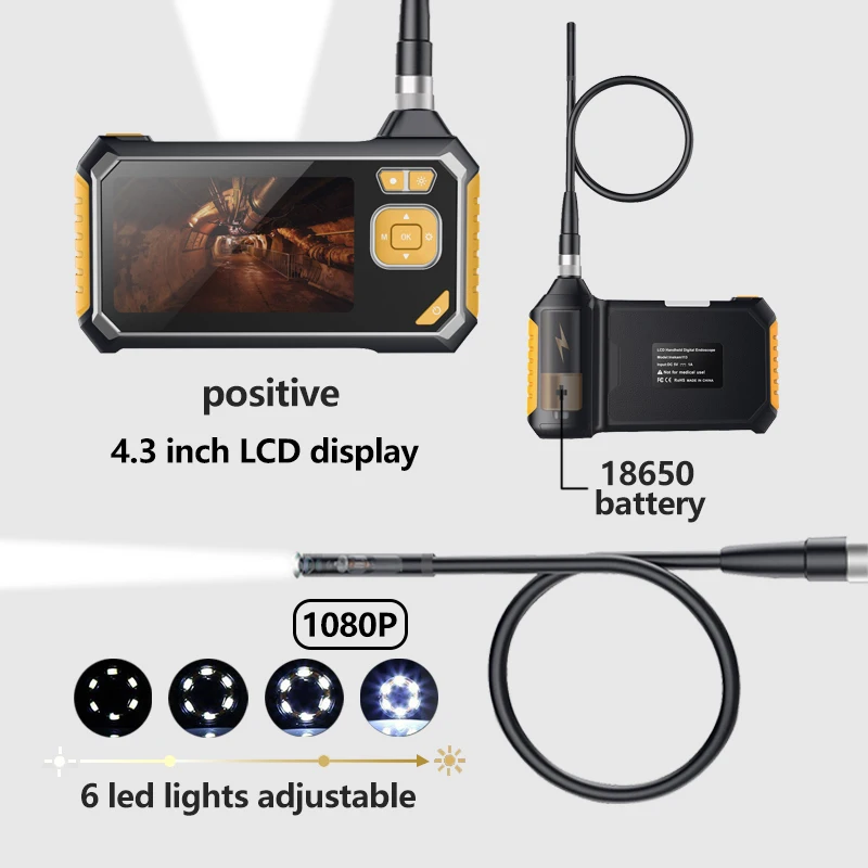 PROSTORMER 1080P HD 8 мм промышленный эндоскоп 4,3 дюймов Авто Ремонт Инспекционная камера эндоскоп литиевая батарея змеиная жесткая камера