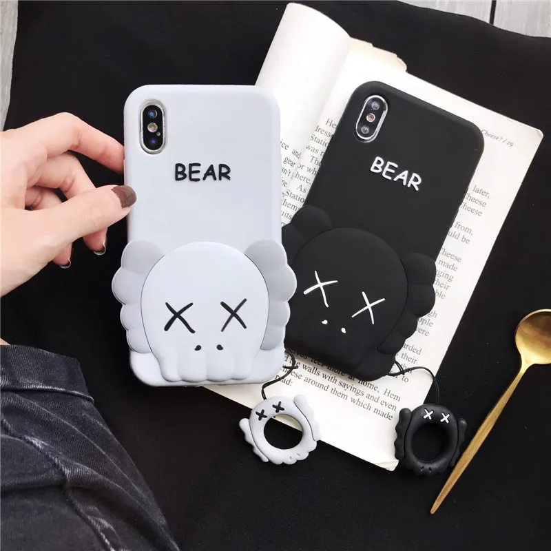 

New 3D Cute Cartoon Bear Phone Case For iPhone 6 6s 7 8Plus X XS Max XR Soft Silicone Cover For iPhone 8 with Finger Ring Straps