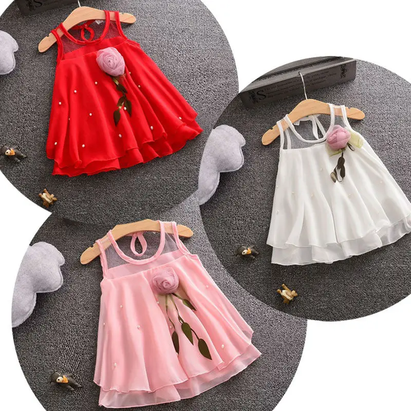 

Foreign trade children's wear dress Girls in white gauze chiffon vest dress summer new princess dress 0-4 years old