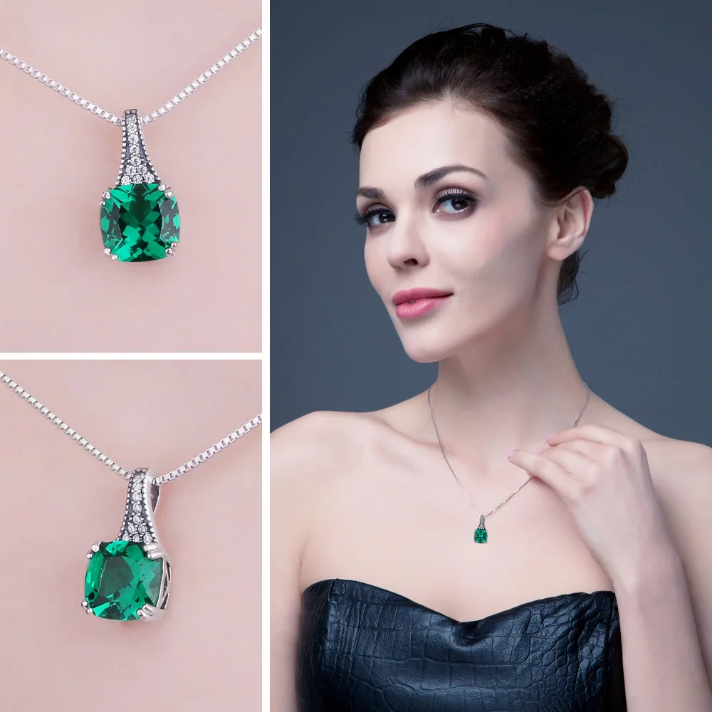 JewelryPalace Classic 2.1 ct Cushion Created Emerald Pendant For Women 925 Sterling Silver Brand Vintage Jewelry Without Chain