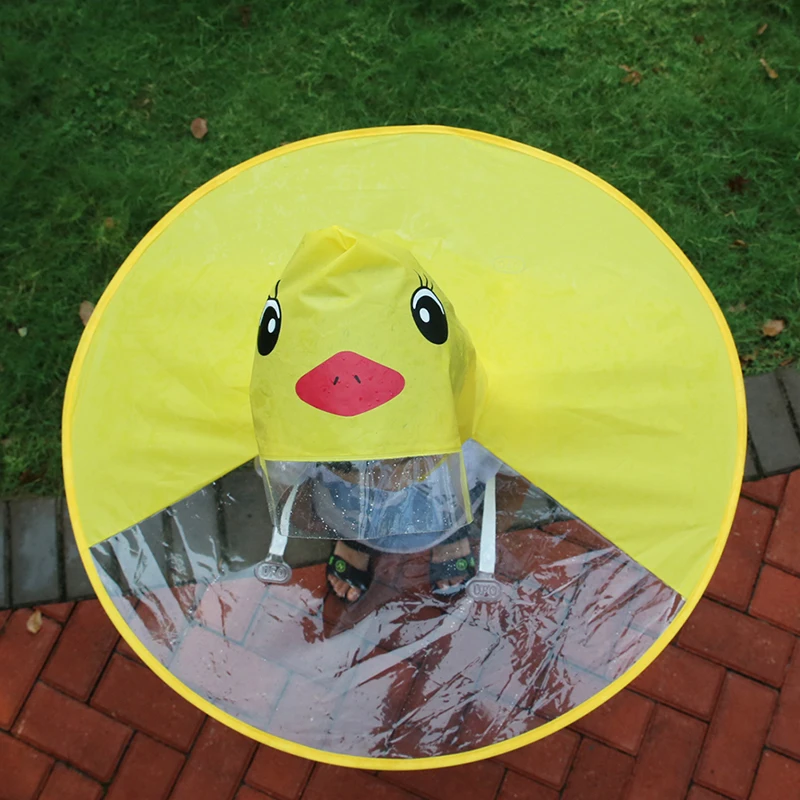 

Children Camping Picnic Cute Cartoon Duck Protection From Rain Waterproof Rubber Layer Foldable UFO Shape Rain Hat Cape