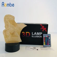 3D иллюзия динозавра свет светодиодный 7 цветов сенсорный пульт дистанционного управления спальный ночник животное светится в темноте игрушки лампа в виде динозавра