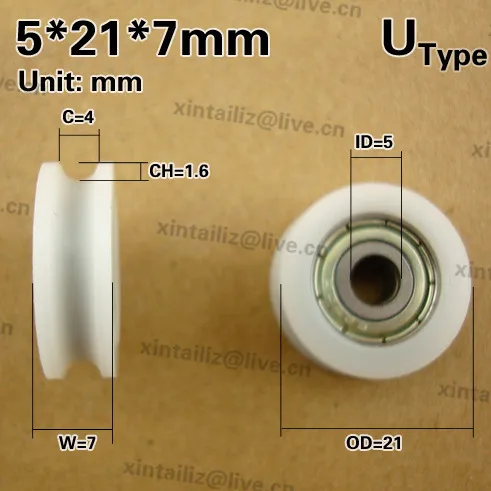 10 шт. 5*21*7 нейлон u паз колеса раздвижной дверной оконный ролик одиночный подшипник колеса шарикоподшипник паз колеса