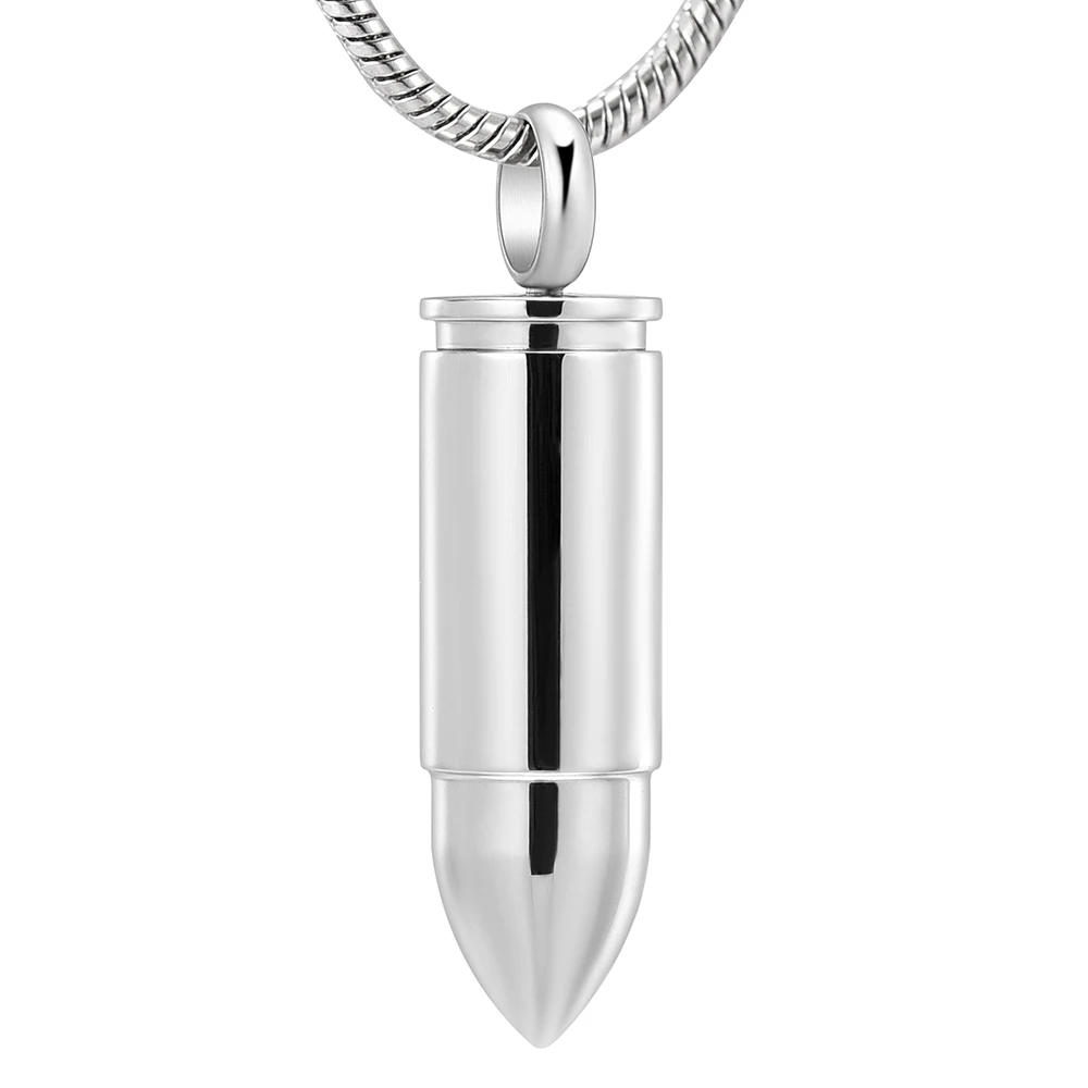 11929 Silver Tone Cool Men's Bullet Necklace to Hold Ashes Shiny