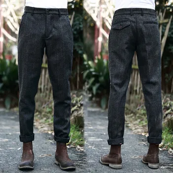 

New High Quality Mens Winter&Autumn office pants Men casual plaid woolen dress skinny Suit Pants Male Business Formal trousers