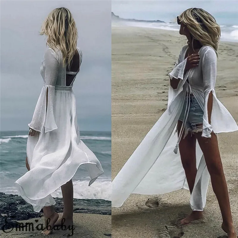 

Women Chiffon Bikini Cover Up Perspective V-neck Swimsuit Swimwear Beach Dress