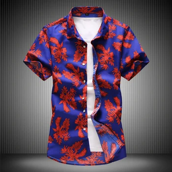 

2019 Summer Hawaiian Go on Holiday Shirt Yellow Men Floral Shirts Short Sleeve Casual Shirt Plus Szie 7XL 6XL 6916