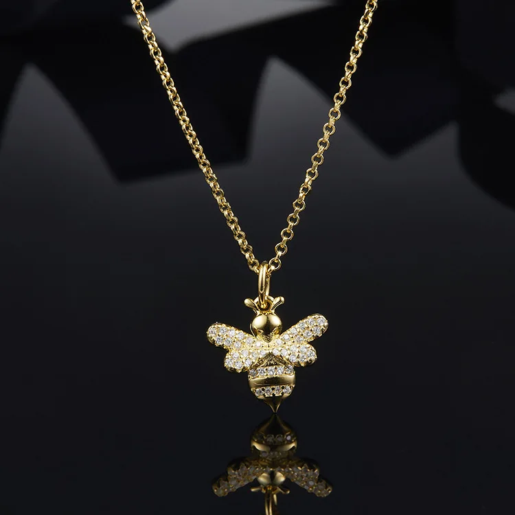 

ZOZIRI Cute Wild Animal Gold color Bee Necklace Pendants 925 Sterling silver fashion women Accessories Monaco Jewelry Gift