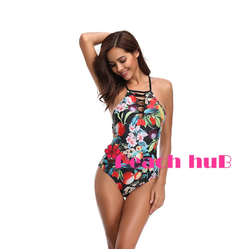Women Swimwear One Piece Swimsuit Backless Swim Suit Print Floral Bathing Suit Female Monokini Swimsuit Large Size (3)