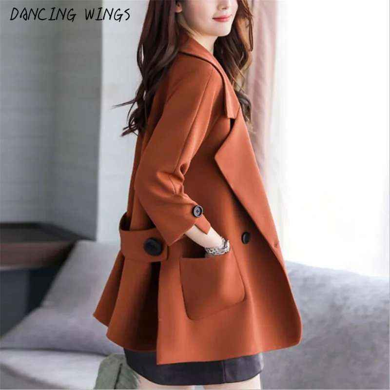 

Women Spring Autumn Jackets Casual Solid Loose Windbreakers Short Style Double-breasted Overcoat Female