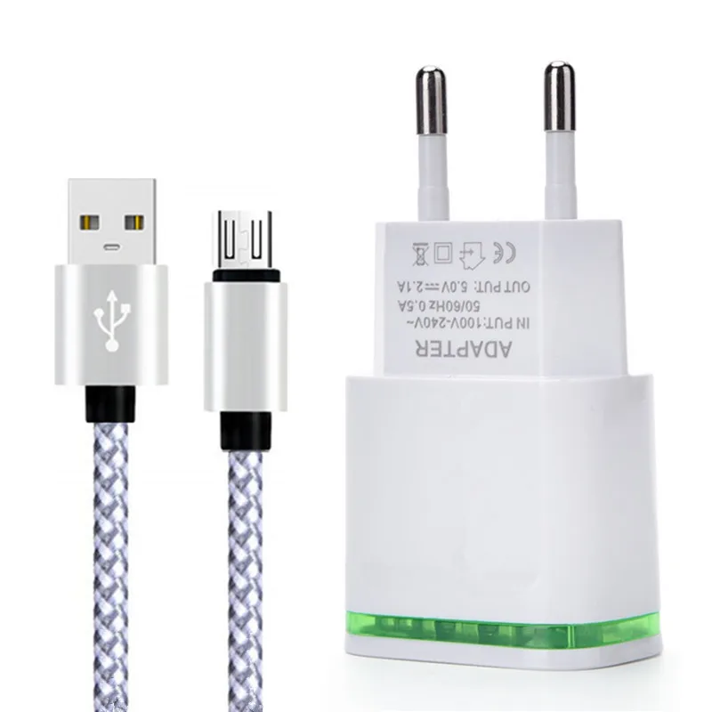 2 Порты usb зарядное устройство с интерфейсом Lightning и 2 м/1 м быстрой зарядки Micro кабель для передачи данных samsung galaxy huawei P Smart lg телефона Android - Тип штекера: EU Charger 1M Cable