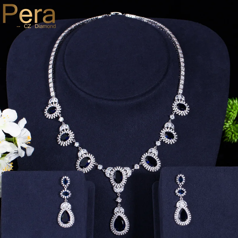 Pera CZ элегантный большой Королевский кубический цирконий камень дизайн женские вечерние классические длинные капли ожерелье и серьги ювели... Pera CZ элегантный большой Королевский кубический цирконий камень дизайн женские вечерние классические длинные капли ожерелье и серьги ювели...