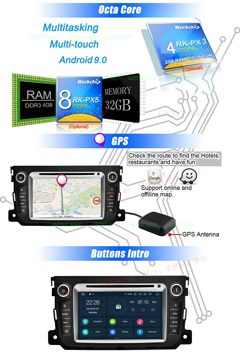 Cheap 4GB+32GB Octa Core Android 9.0 Car DVD Player for Mercedes/Benz Smart Fortwo 2011 -2014 with GPS Radio BT WiFi 0 Cheap 4GB+32GB Octa Core Android 9.0 Car DVD Player for Mercedes/Benz Smart Fortwo 2011 -2014 with GPS Radio BT WiFi 0
