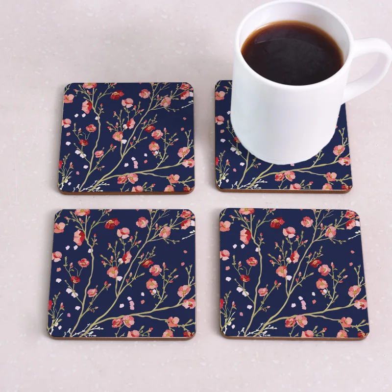 Table Mat Round Dining Table Placemats Square Wooden Cup Pad Cork Flowers Insulation Mat Round Coasters Pad Coaster Kitchen Mat