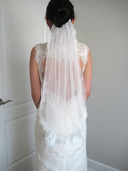 

wedding veil short White/Ivory veil with comb lace edge soft tulle volie de novia casamento