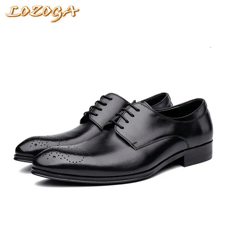 

New mans shoes dress shoes genuine leather lace-up high quality handmade black shoes brogue shoes spring office shoes biggest 44