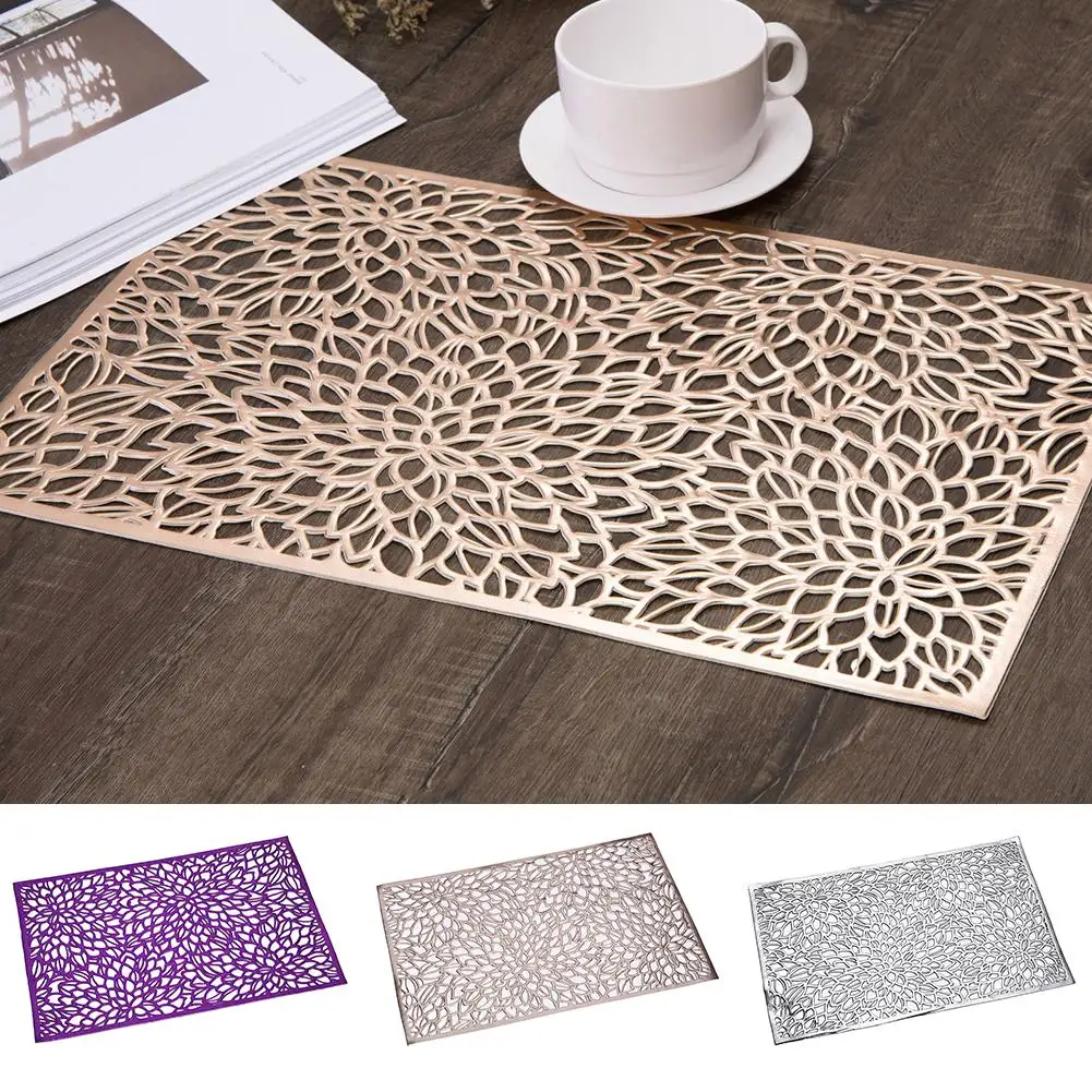 

Rectangular Hollow PVC Dining Table Heat Insulation Mat Tableware Placemat Decor