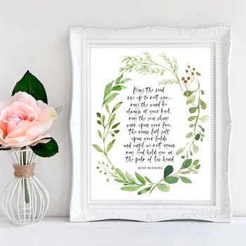 

Irish Blessing Quotes Canvas Print Poster Wedding Gift , Watercolor Leaves Irish Quote Art Painting Wall Picture Home Room Decor