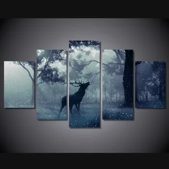 

5 Pcs/Set Framed HD Printed Snow Animal Deer Forest Picture Wall Art Canvas Print Room Decor Poster Canvas Modern Oil Painting