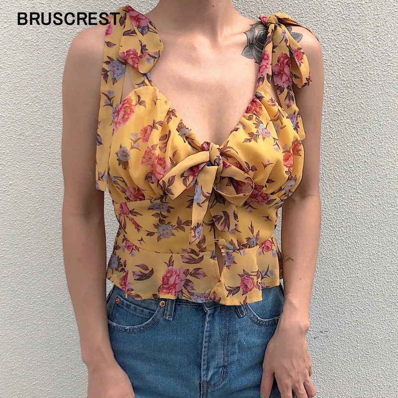 

Womens tops and blouses yellow floral tie sleeveless shirt tunic Summer blouse women ladies tops blusas boho clothing streetwear