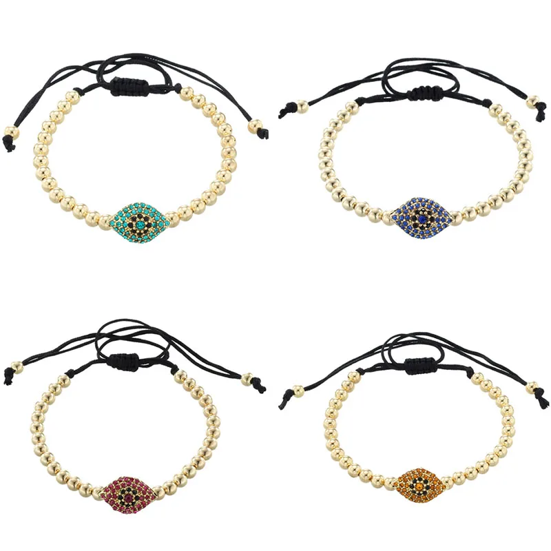 

Pave CZ Evil Eye Charm Braided Macrame Copper Beads Wrap Cord Bracelet Bangles Adjustablet Eyes Bracelet Jewelry For Men Women