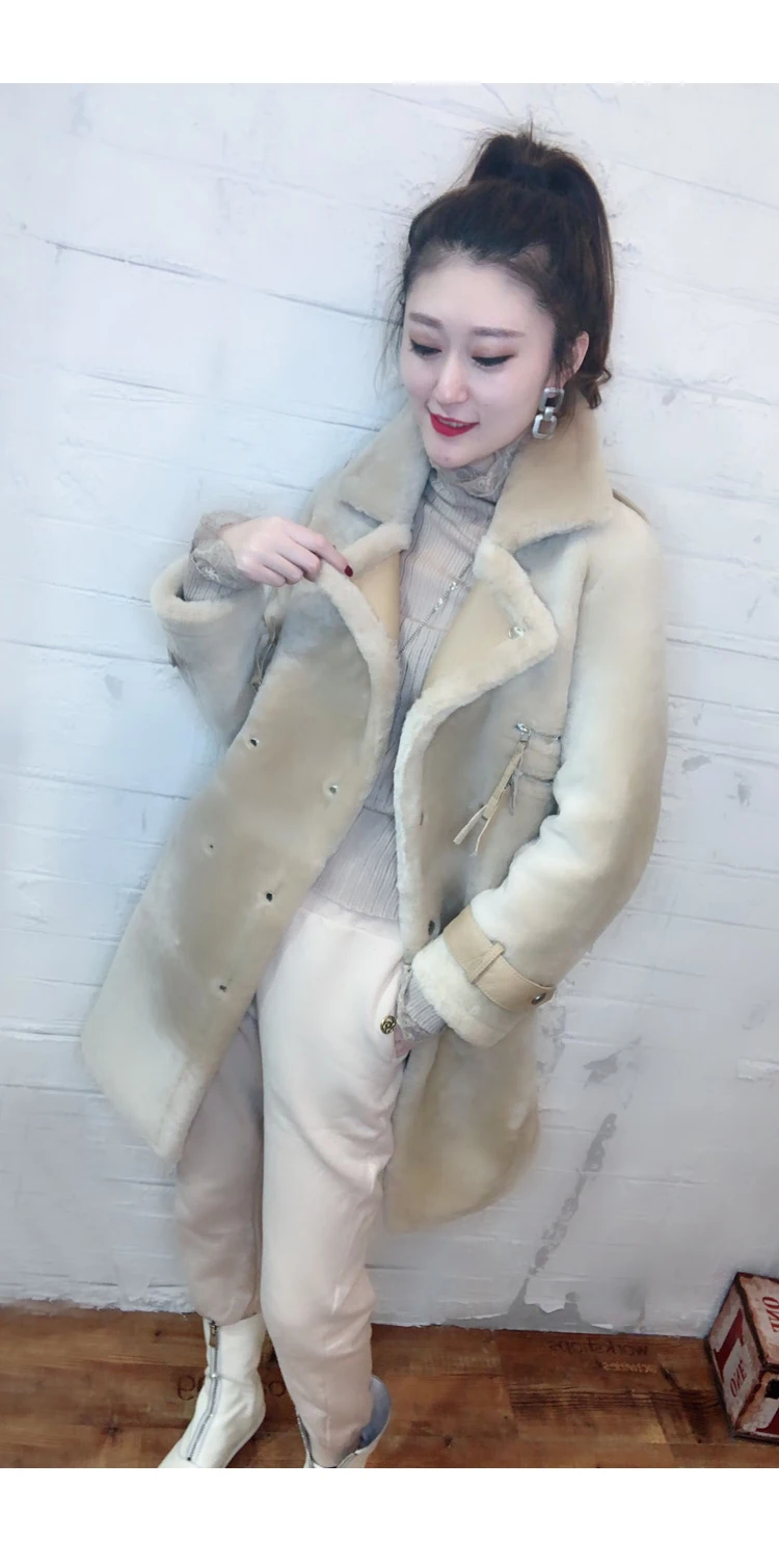 Зимнее женское пальто из натуральной шерсти, овчины, кожа, двубортный черный длинный плащ, двустороннее меховое пальто
