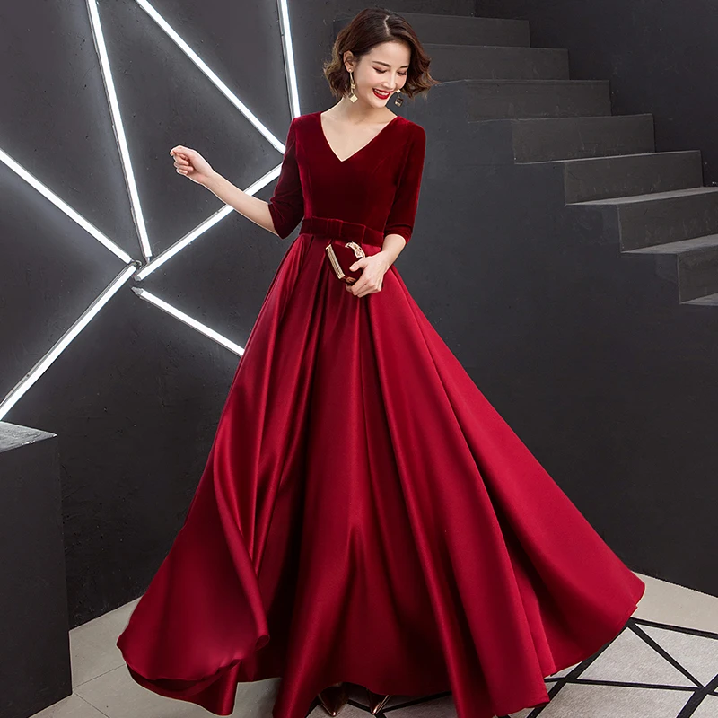 Elegant Velvet Evening Dress 2019 V Neck Floor Length Evening Gown Women Evening dresses Long vestidos de fiesta LYFY122 Elegant Velvet Evening Dress 2019 V Neck Floor Length Evening Gown Women Evening dresses Long vestidos de fiesta LYFY122