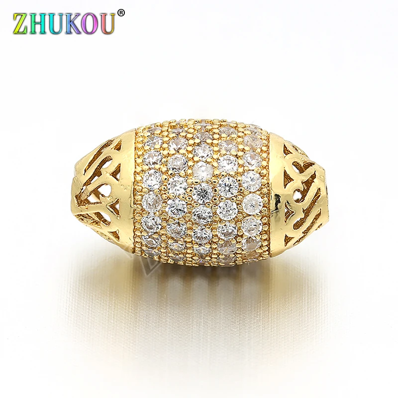 10*17mm Brass Inlay Cubic Zirconia Oval Spacer Beads DIY Jewelry Bracelet Necklace Making, Hole: 1.2mm, Model: VZ46