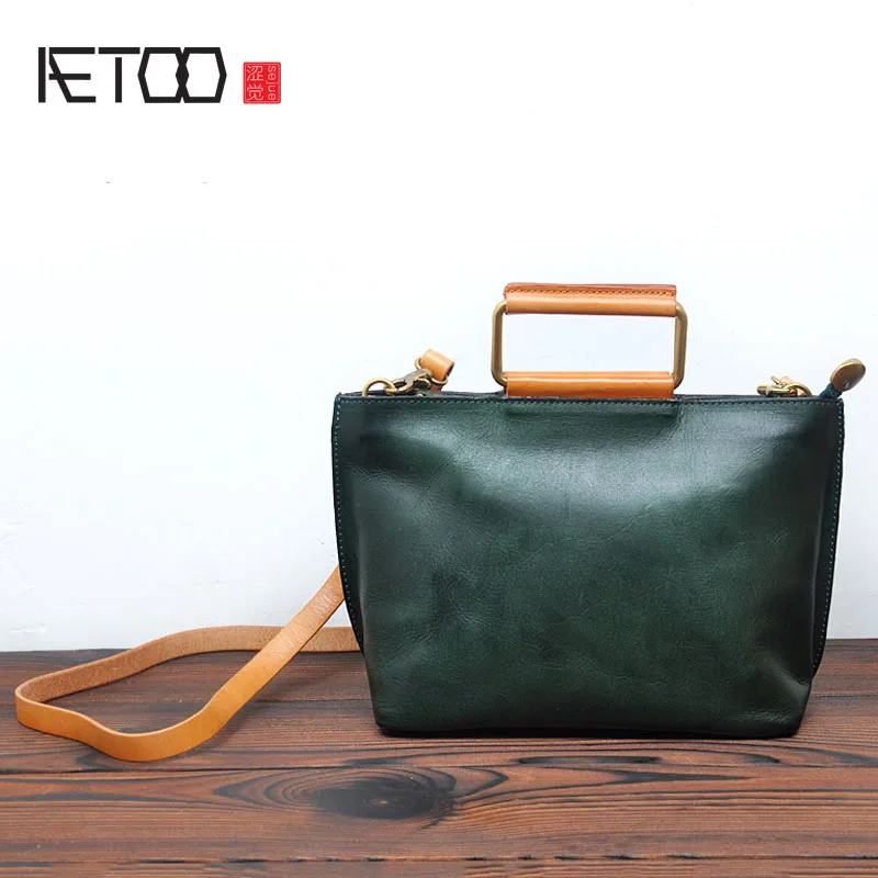 AETOO Original Japanese zipper shoulder bag Korean version of leather Messenger bag head tattoo retro simple bag handbag