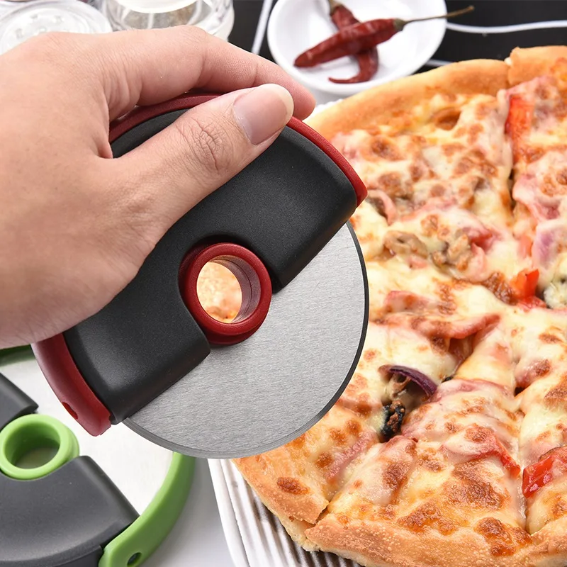 Round Shape Pizza Cutter Plastic Handle Stainless Steel Pizza Wheels Knife Baking Tools Bakeware Cake Bread Cutting Tools 2color