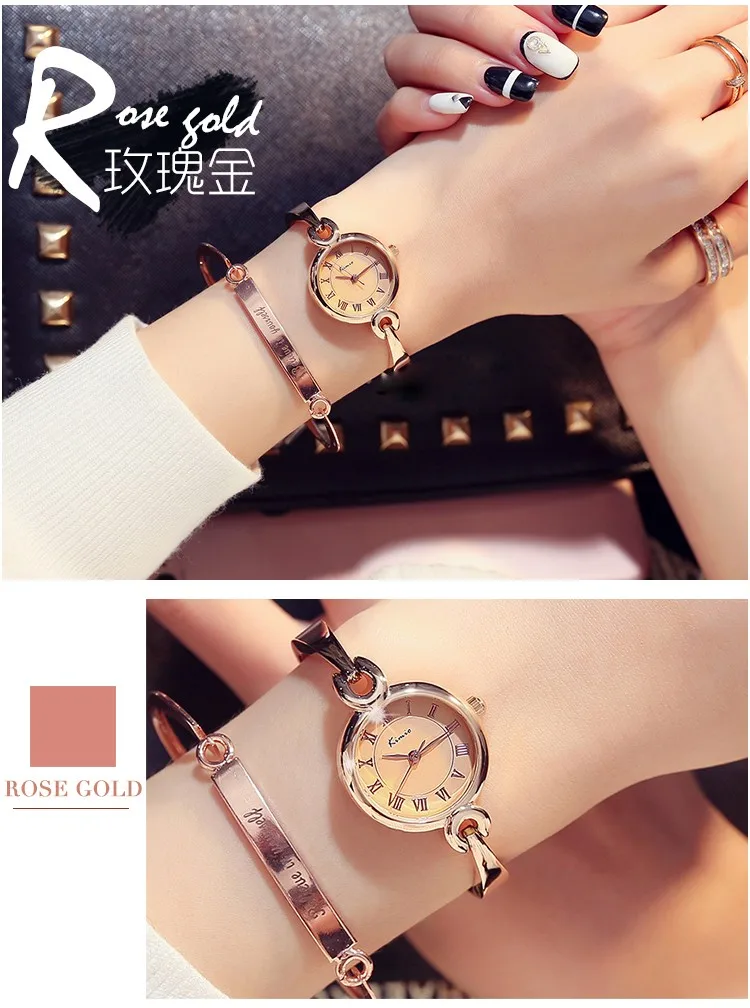 KIMIO, женские часы-браслет, простые синие ЖЕНСКИЕ НАРЯДНЫЕ часы,, розовое золото, тонкая нержавеющая сталь, полоса, кварцевые наручные часы