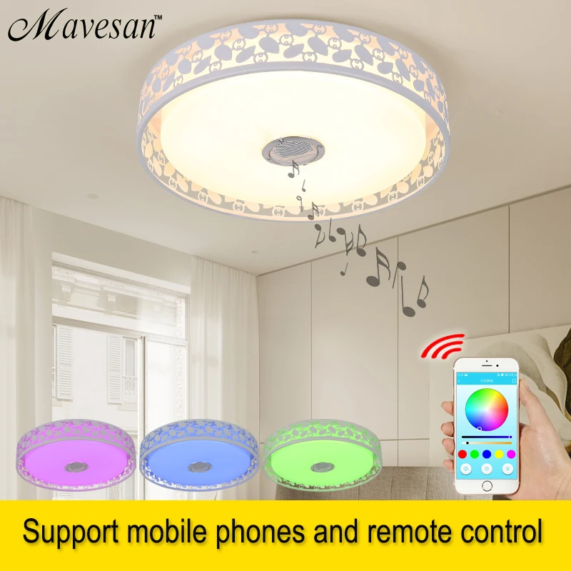 Музыкальный потолочный светильник, современный светодиодный потолочный светильник с Bluetooth управлением, меняющий цвет, потолочные люстры, осветительная арматура