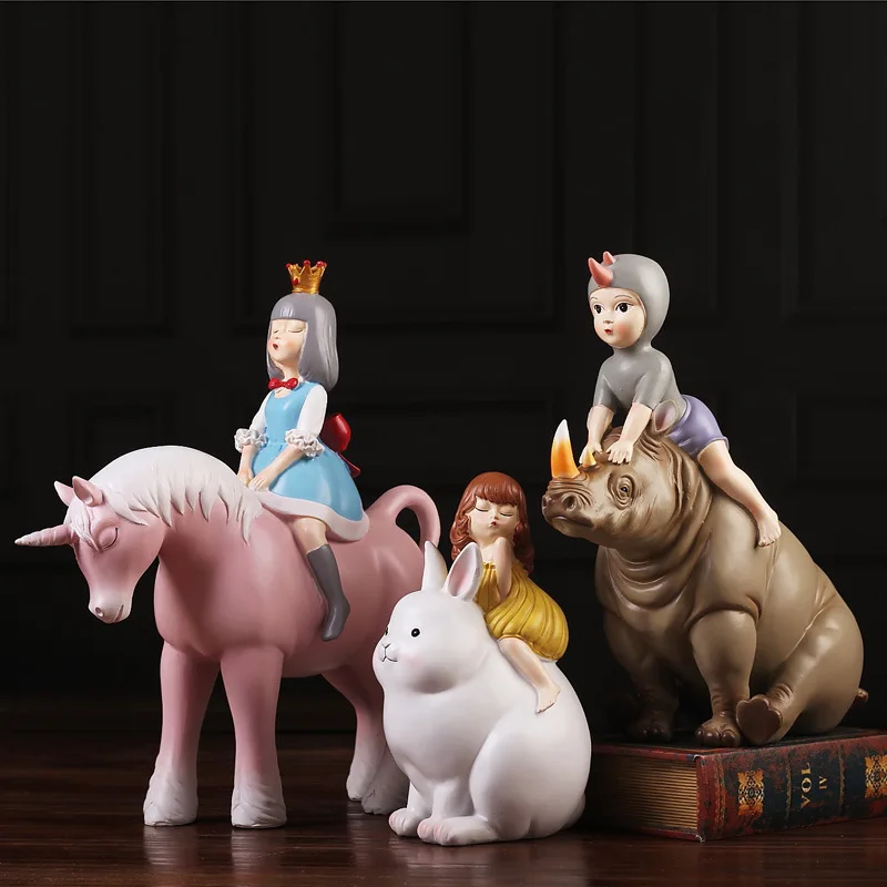 

Nordic household Resin Fairy Tale princess Unicorn Figurines creative children's room decoration heart girl Wedding Gift