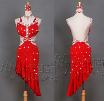 

new Latin dance performance performance costume practice red sexy rhinestone sasa dance clothes woman freeshipping