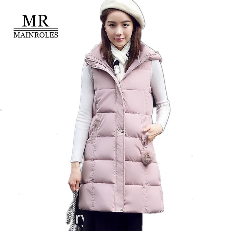 Mainroles2017 зимний жилет Для женщин женский без рукавов куртка с капюшоном Теплый
