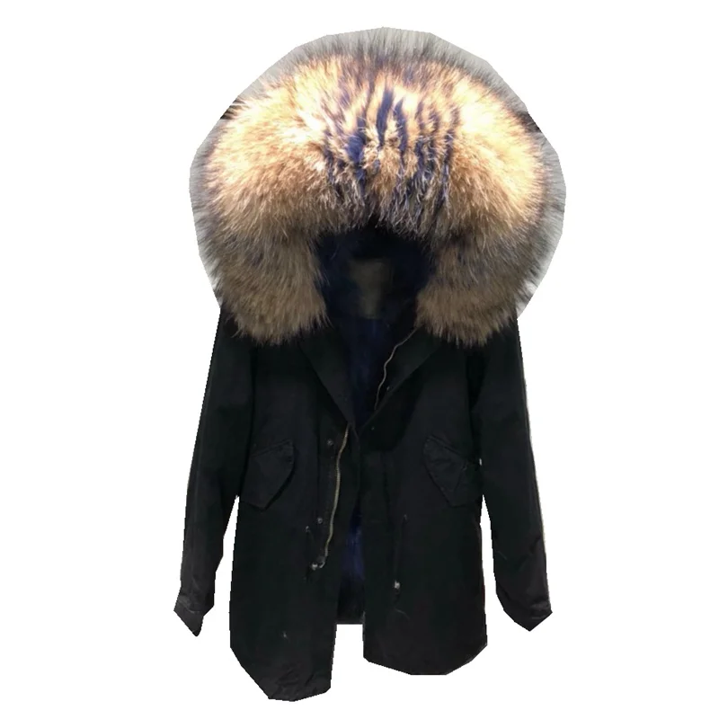 

Fur Parka Winter Women Jacket Warm Long Parkas Real Raccoon Fur Lining and Hoody Coat Genuine Raccoon Fur LF4232
