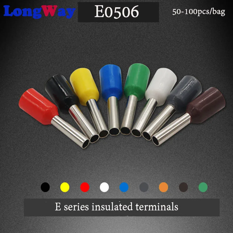 

E0506 100PCS Tube Insulated cord end terminals 0.5mm Cable Connector wire terminals Insulating Crimp Terminal wire Connector