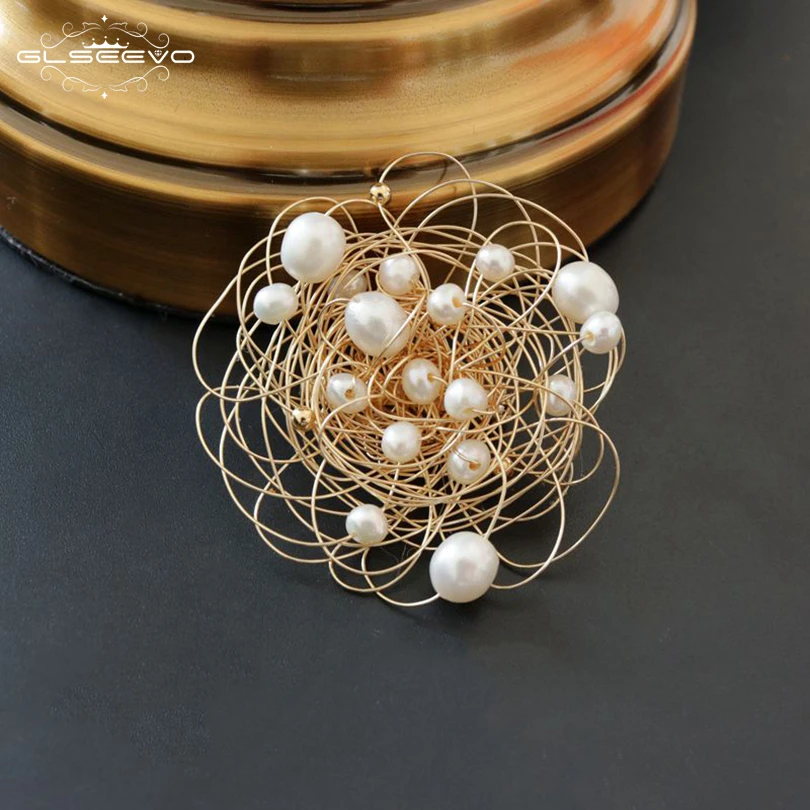 

GLSEEVO Natural Fresh Water Baroque Pearl Brooches For Women Party Wedding Gift Pins And Brooches Luxury Fine Jewelry GO0331